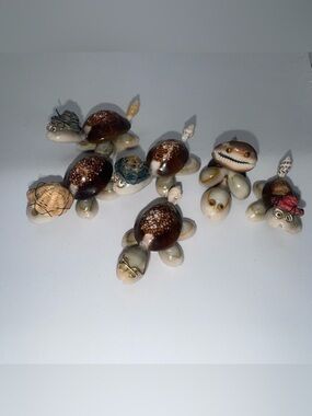 Turtle Tortoise Mini Figurines * Cowry Sea Shell * Set of 6 * Figure Vintage